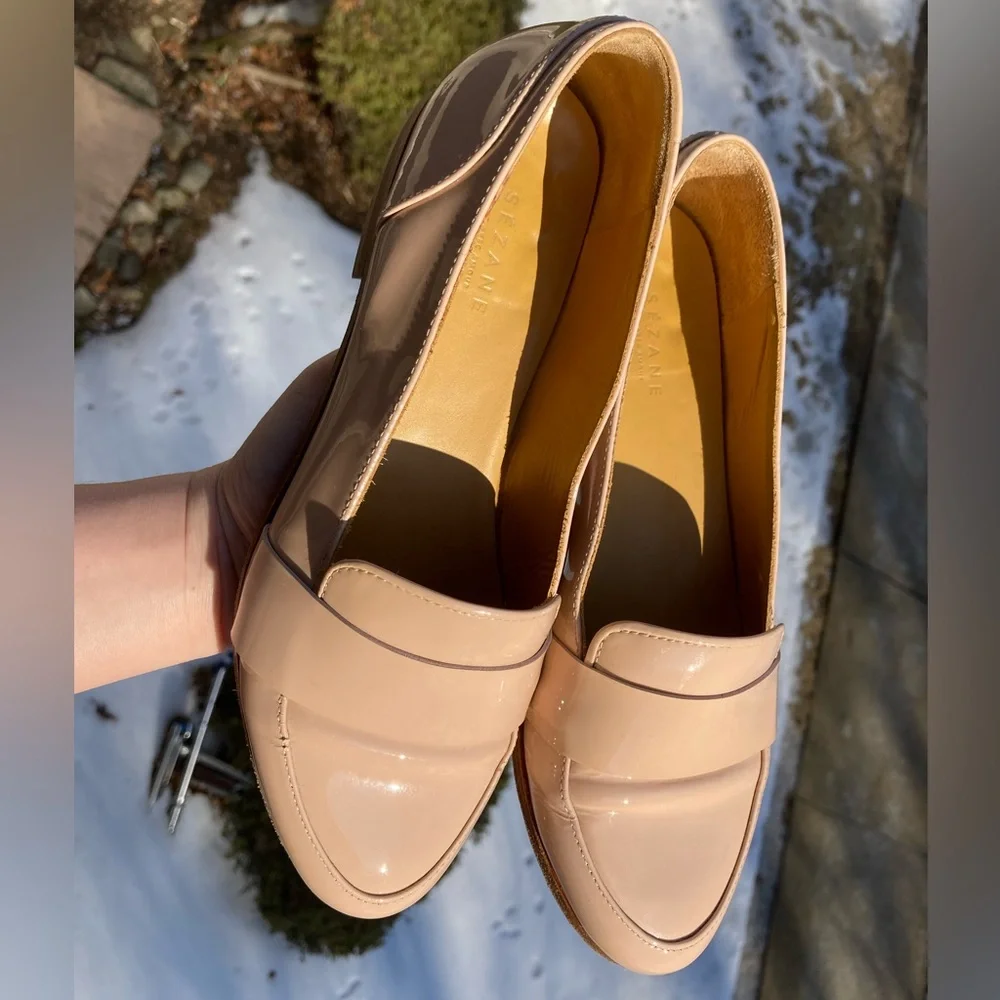 Sézane Light Blush Pink Nude Patent Leather Loafers